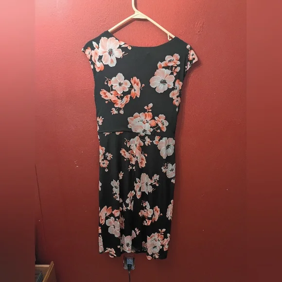 Connected Apparel Black and Pink Floral Midi Dress - Picture 9 of 11